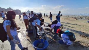 Versova beach cleanup drive - students at work
